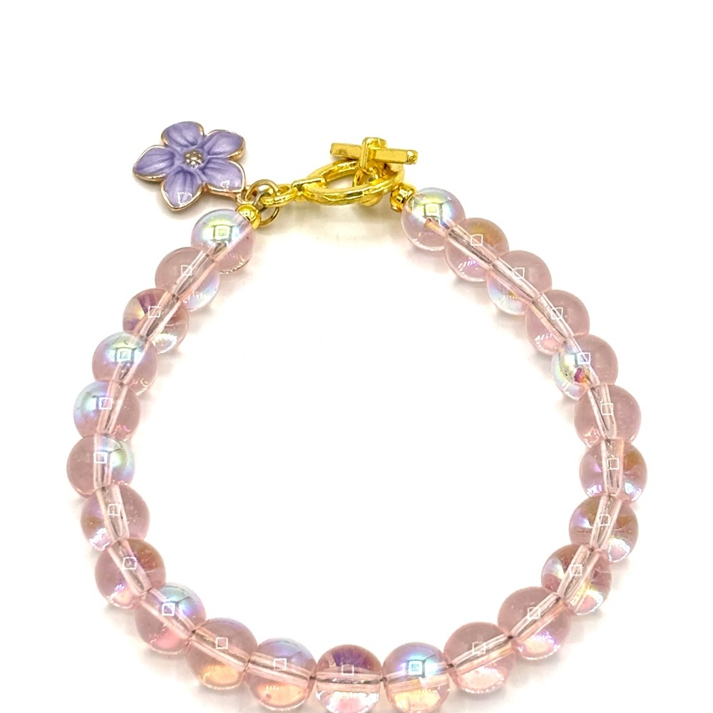 Hand Crafted Pink Beaded Bracelet with Flower Charm - Picture 4 of 11